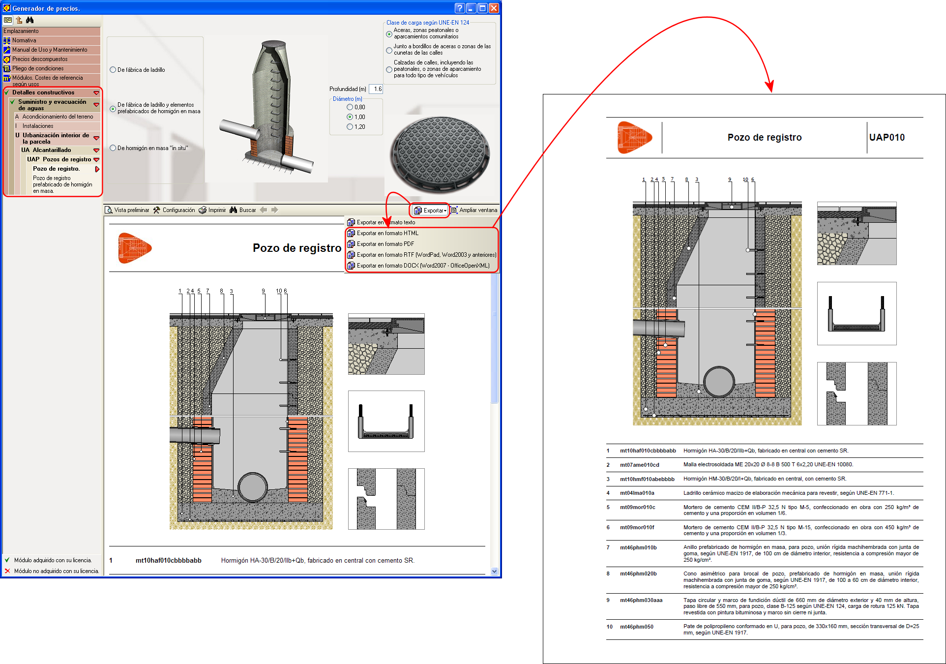 Detalle constructivo visualizado con el Generador de precios desde el apartado Detalles constructivos