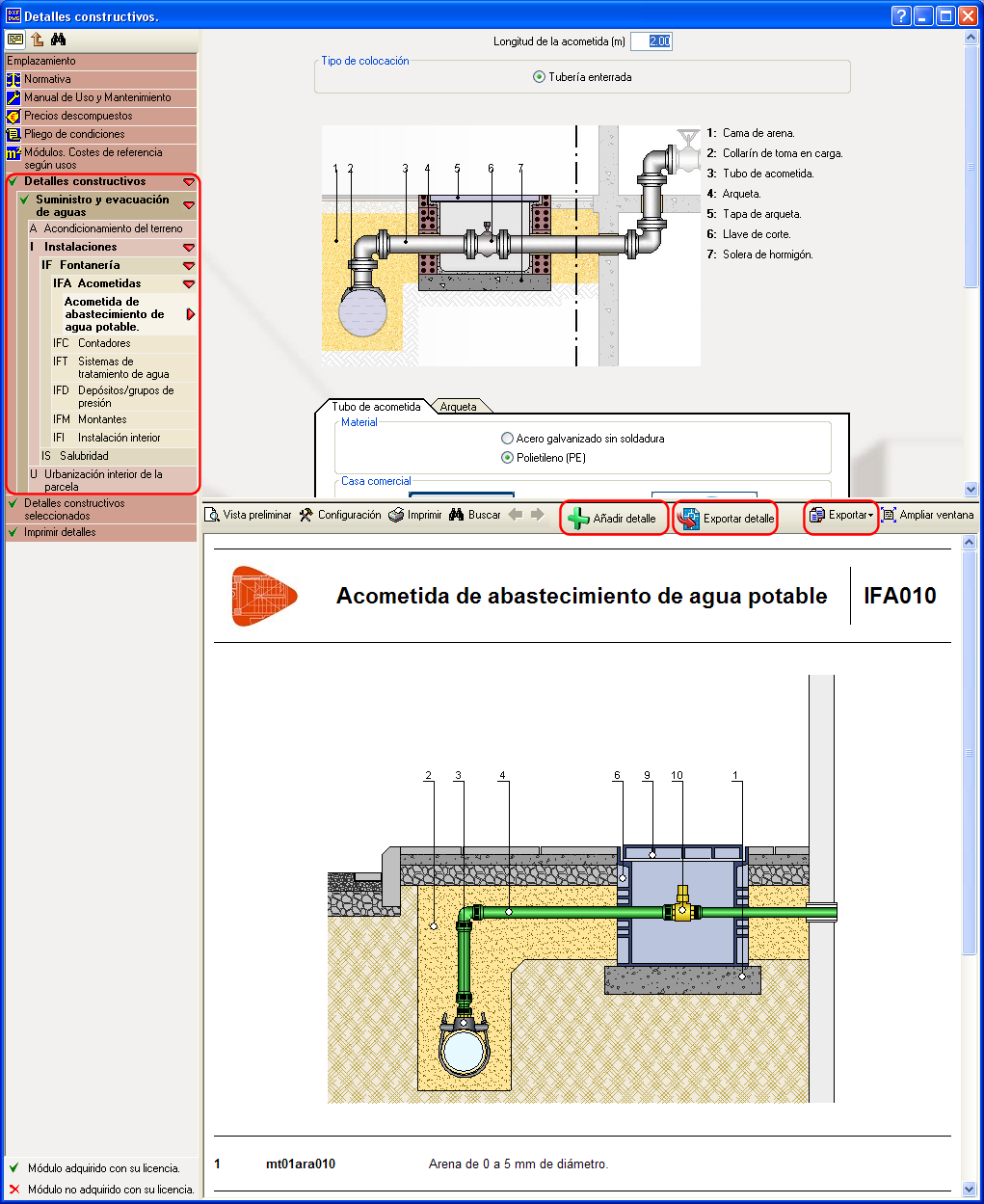 Apartado Detalles constructivos desde el programa Detalles constructivos