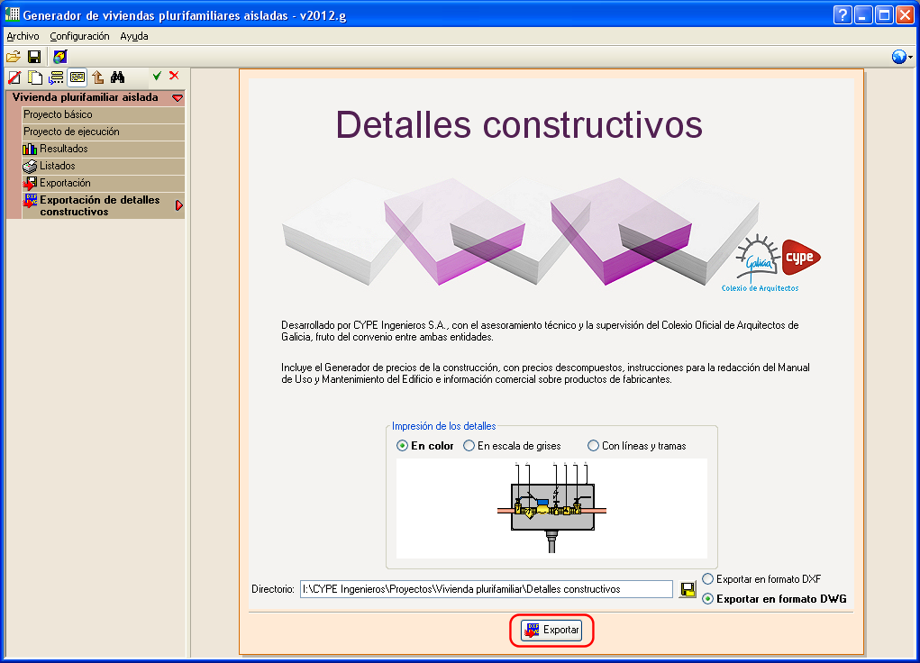 Exportación de detalles constructivos a DXF y DWG desde el Generador de presupuestos