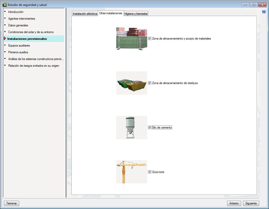 Estudio de Seguridad y Salud. Instalaciones provisionales. Otras instalaciones